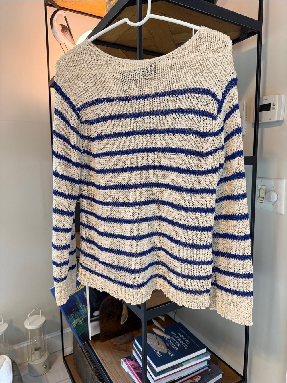 J. Crew Cream & Blue Striped Scoop-Neck Sweater